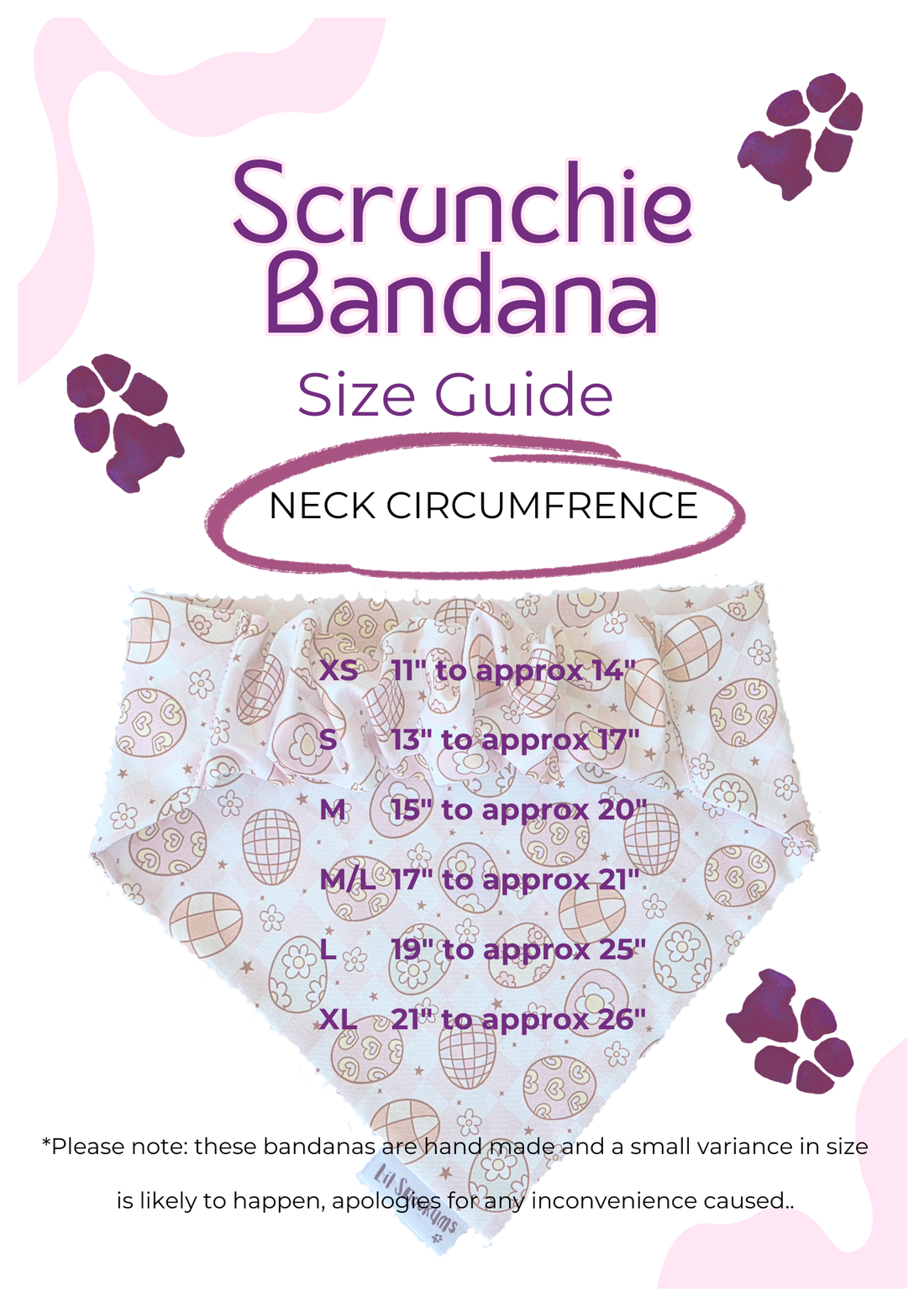 Scrunchie Bandana Size Guide