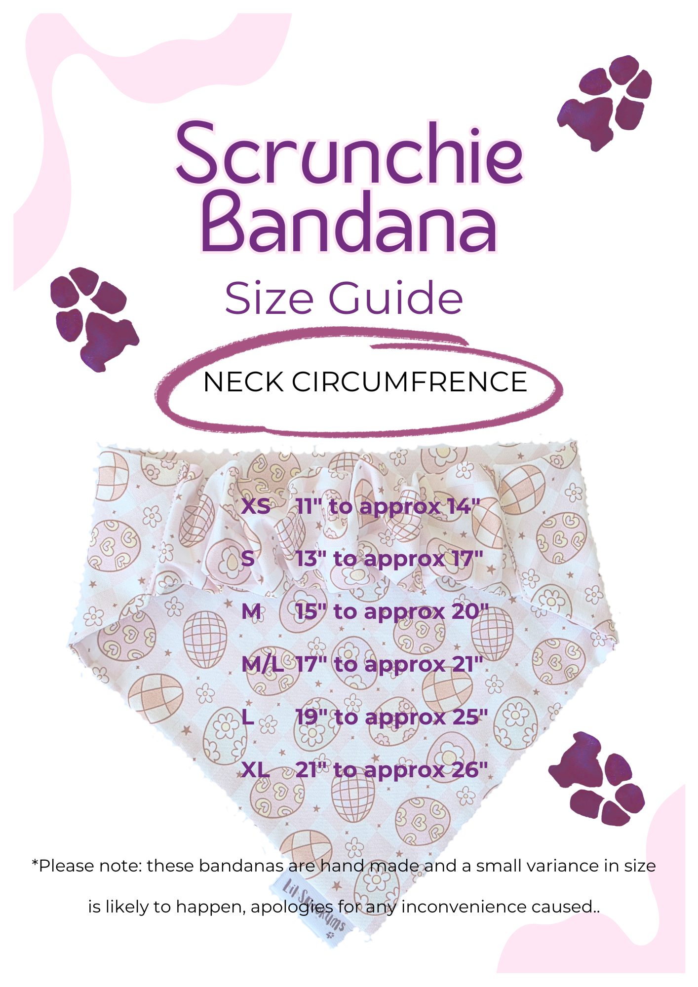 Scrunchie Bandana Size Guide