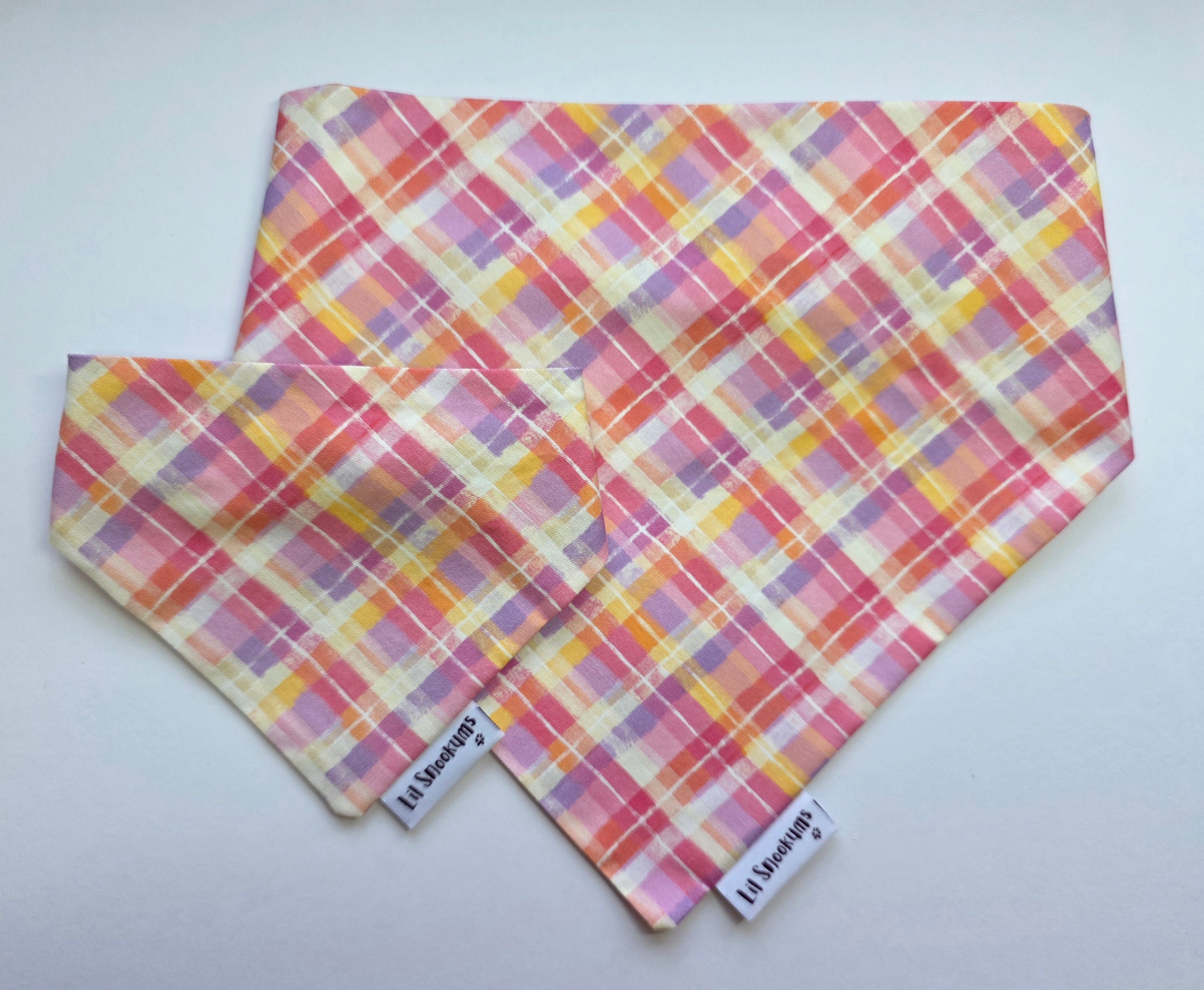 Pink Plaid Scrunchie Back Bandana