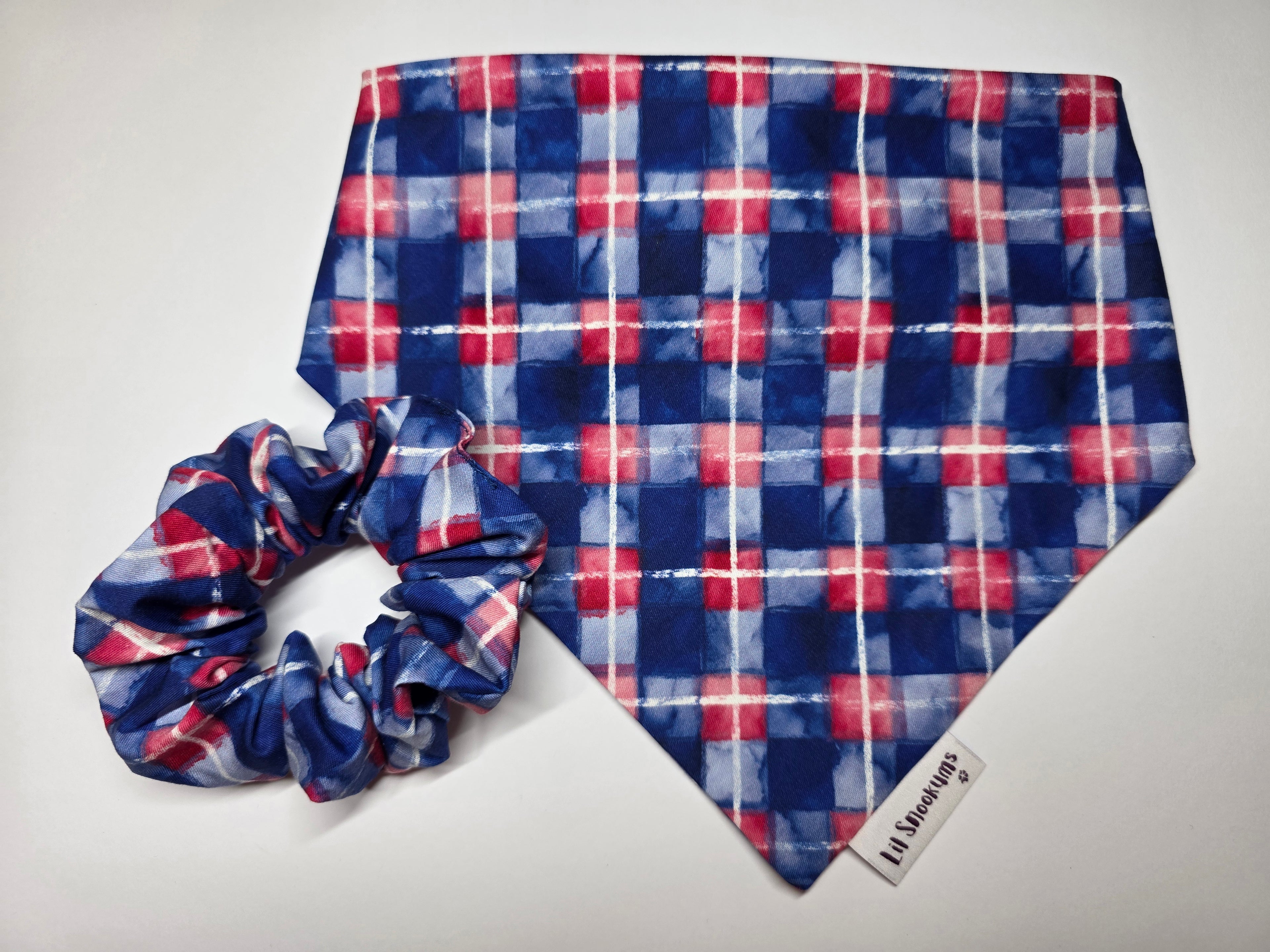 Blue Plaid Scrunchie Back Bandana