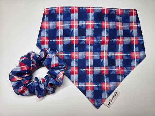 Blue Plaid Scrunchie Back Bandana