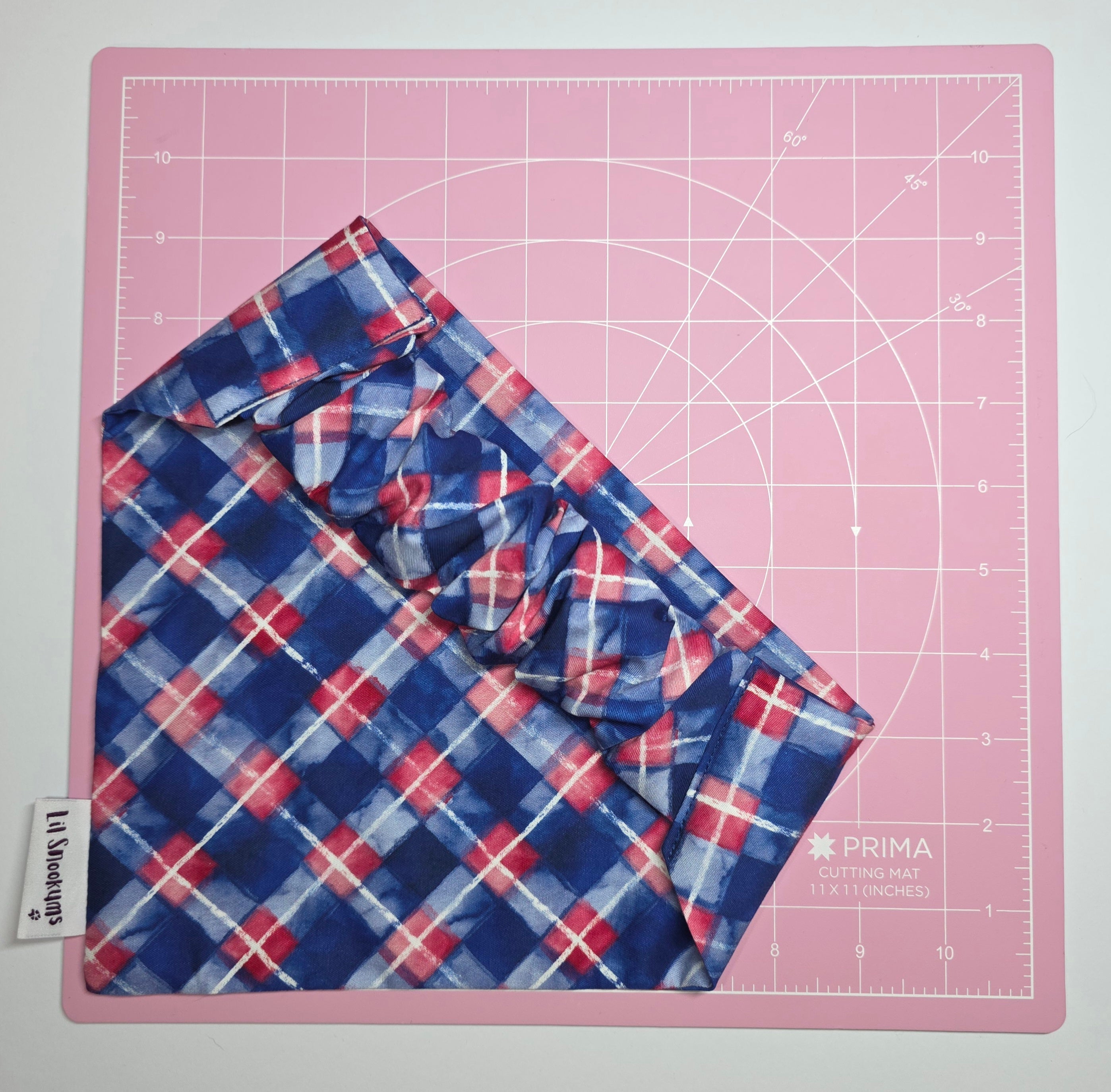 Blue Plaid Scrunchie Back Bandana