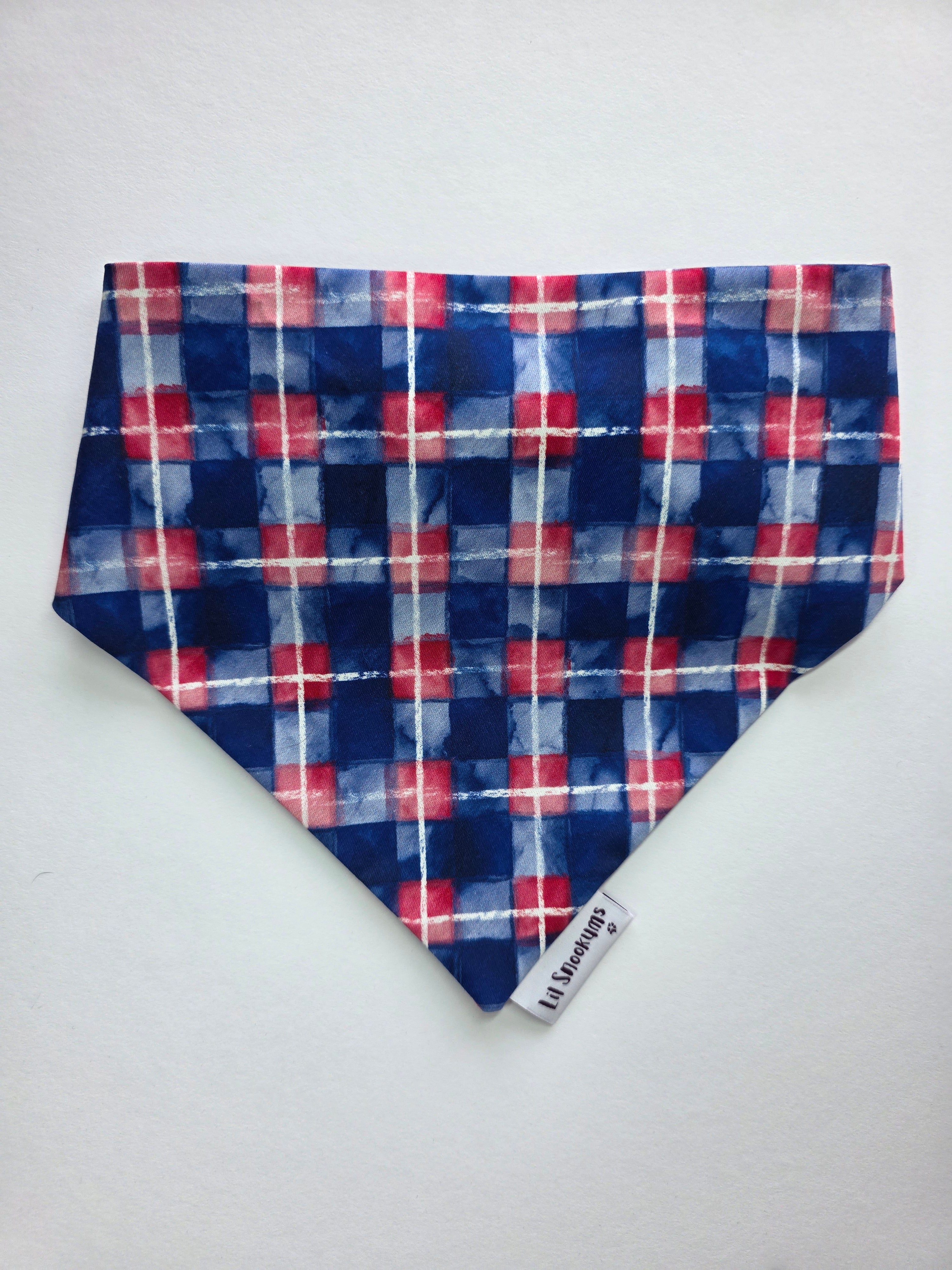 Blue Plaid Scrunchie Back Bandana