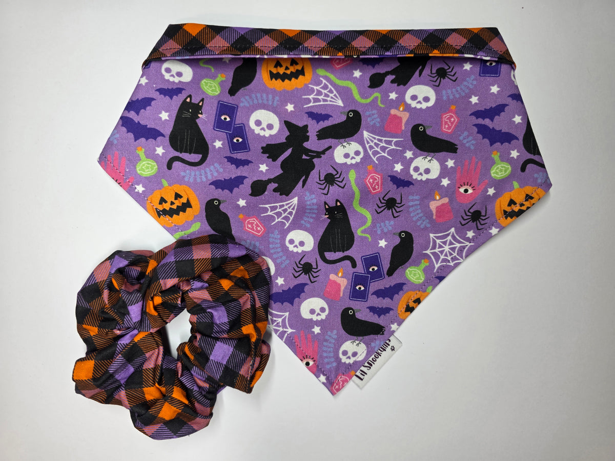 Halloween - Reversible Purple Print Tie up Bandana