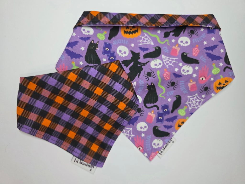 Halloween - Reversible Purple Print Tie up Bandana